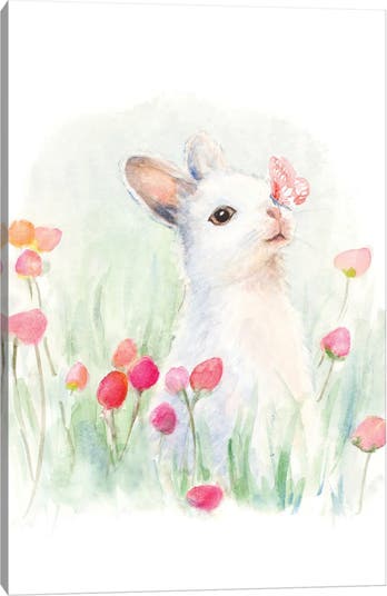 Картина на холсте «Белый кролик и бабочка» Лэни Лорет — 18 x 12 дюймов ICanvas