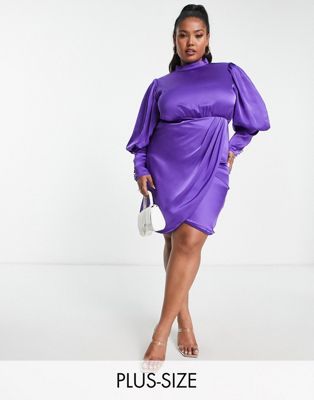 Эксклюзивное фиолетовое атласное мини-платье с высоким воротником и высоким воротником Collective the Label Curve Collective The Label