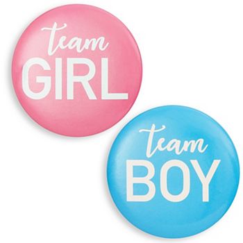 24 Pack Gender Reveal Pins, Blue And Pink Team Boy Team Girl Buttons, 2.25 In Juvale