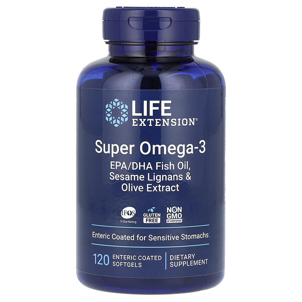 Super Omega-3, EPA/DHA Рыбий жир - 120 энтеросолюбильных капсул - Life Extension Life Extension