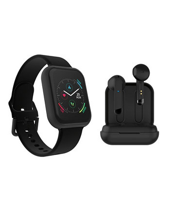 Air 3 Unisex Black Silicone Strap Smartwatch 44mm with Black Amp Plus Wireless Earbuds Bundle ITouch