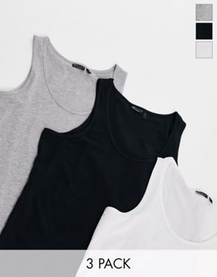 ASOS DESIGN 3 pack tank top with scoop neck white, black and gray heather ASOS DESIGN