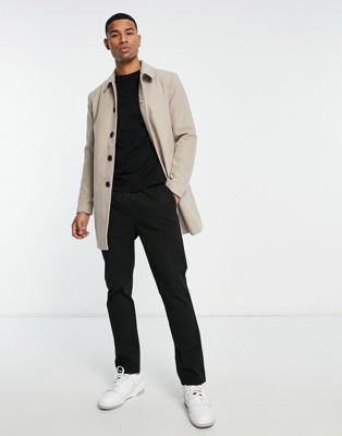 Only & Sons wool overcoat in beige  Only & Sons
