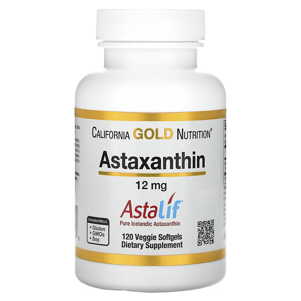 Астаксантин, Astaliff® Pure Icelandic, 12 мг, 30 растительных мягких желатиновых капсул California Gold Nutrition
