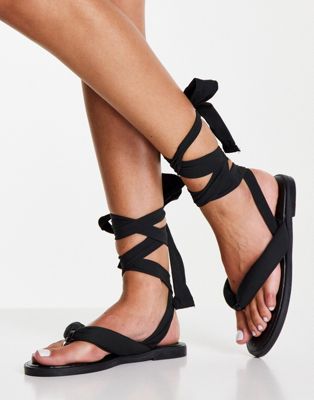 Ego Lets Roll flat sandals with ankle tie in black EGO