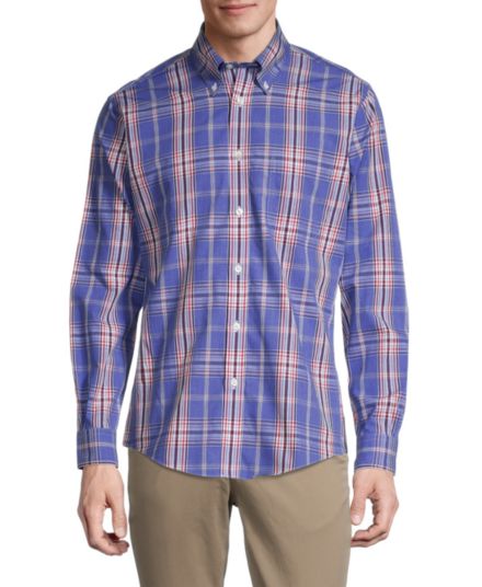 Хлопковая рубашка в клетку на пуговицах Regent-Fit Supima Brooks Brothers
