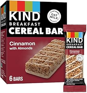 KIND Breakfast Cereal Bars, Gluten Free Snacks, Cinnamon with Almonds, 9.3oz Box (6 Bars) Kind