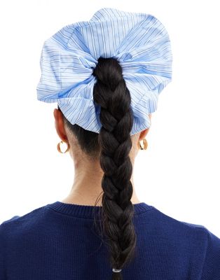 ASOS DESIGN scrunchie hair tie with stripe design in blue ASOS DESIGN