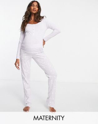 Mamalicious Пижамный комплект с длинными рукавами из джерси для беременных с принтом в виде серых сердечек Mama.licious