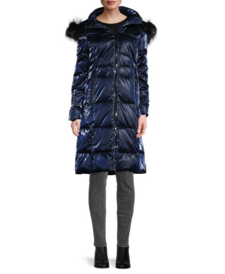 Стеганое пуховое пальто с отделкой из искусственного меха Karl Lagerfeld Paris