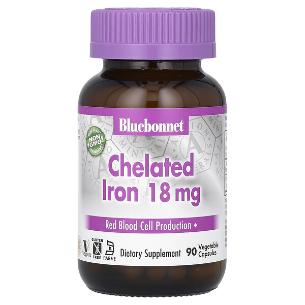 Хелатное Железо - 18 мг - 90 растительных капсул - Bluebonnet Nutrition Bluebonnet Nutrition