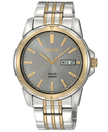 Часы, мужской солнечный двухцветный браслет из нержавеющей стали 39мм SNE098 Seiko