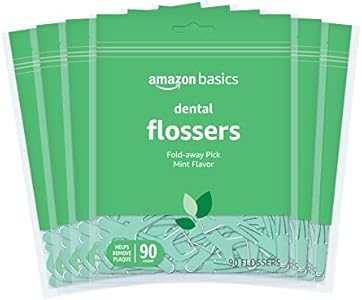 Amazon Basics Mint Dental Flossers, 90 Count, 1 Pack (Previously Solimo) Amazon Basics