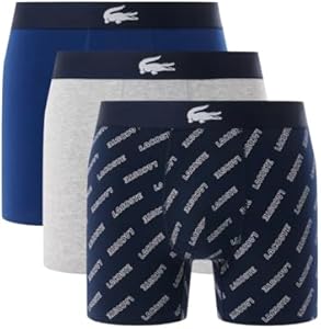 Lacoste Mens Cotton Stretch Lacoste Diagonal Print Boxer Briefs 3 pack Lacoste