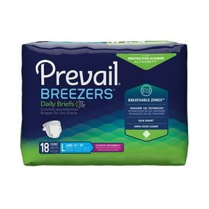 Prevail Breezers Briefs, Incontinence, Disposable, Ultimate Absorbency, Large, 18 Count, 1 Pack Prevail