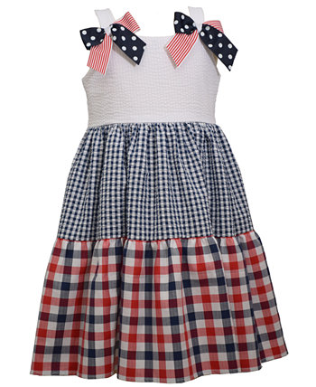 Многоуровневое платье без рукавов с комбинированным принтом для маленьких девочек и трусики в тон Bonnie Baby