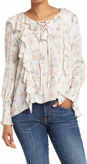 Блуза с длинными рукавами и рюшами на шнуровке American Rag