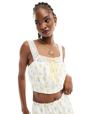 Kiss The Sky yellow floral crop top with lace detail - part of a set Kiss The Sky