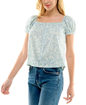 Juniors' Square-Neck Puffed-Sleeve Blouse No Comment