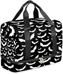 Сумка дорожная AUUXVA Halloween Goth Bat Sports Gym Bag с отделением для обуви, черно-белая AUUXVA