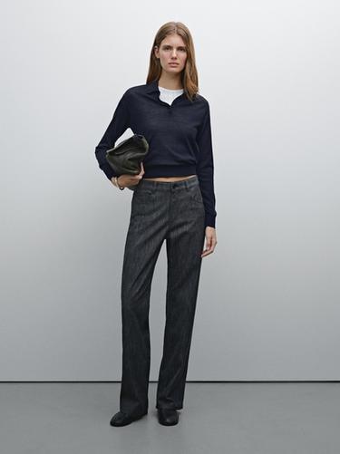 Straight-leg flecked cotton blend trousers Massimo Dutti