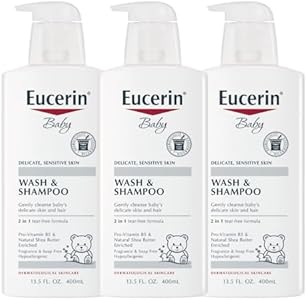 Eucerin Baby Unscented Baby Shampoo and Body Wash, Hypoallergenic, Tear Free Shampoo and Wash with Pro-Vitamin B5 and Shea Butter, 13.5 Fl Oz Bottle Eucerin