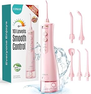 COSLUS Water Dental Flosser Tooth Pick: 10 Levels Smooth Control Portable Rechargeable Oral Irrigator Cordless Waterproof, 300ML Electric Flossing Cleaner Deep Cleaning for Travel Home (Model: WFP14) COSLUS