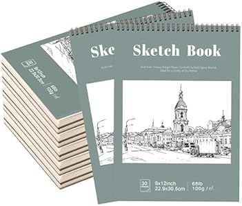 4 Pack Sketch Book, 9 x 12 Inch Sketchbook, 68lb/100gsm Top Spiral Bound Sketch Pad, Acid Free Art Supplies Drawing Painting Sketching Paper for Kids, Adults, Beginners, Artists (30 Sheets Each) Prudiut