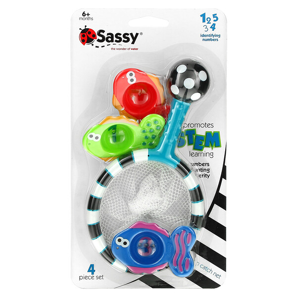Развивающая игрушка для ванны, сетка Catch 'n Count, от 6 месяцев, набор из 4 предметов Sassy
