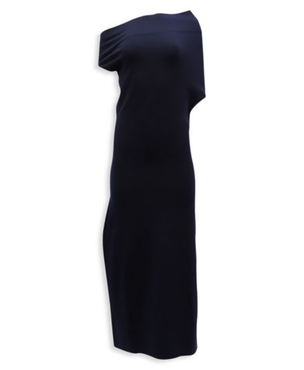 Темно-синее шерстяное платье миди с открытыми плечами Altuzarra Kim Altuzarra