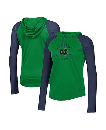 Женская зеленая футболка Notre Dame Fighting Irish Gameday Mesh Performance с капюшоном и длинными рукавами реглан Under Armour