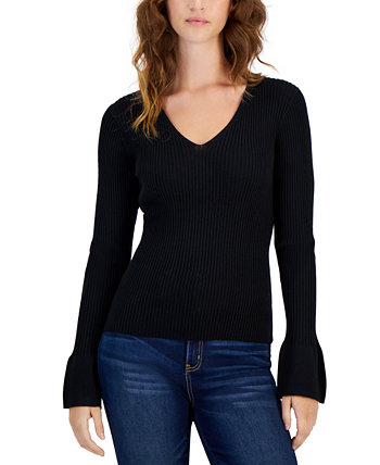 Juniors' V-Neck Bell-Sleeve Sweater Hooked Up by IOT