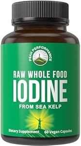 Raw Whole Food Iodine Supplement from Organic Kelp (Ascophyllum Nodosum) by Peak Performance. Potassium Iodide Support Tablets. for Metabolism, Energy, and Immune. 60 Vegan Capsules, Pills. Peak Performance