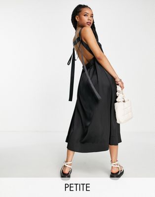 Черное платье-комбинация миди с контрастными бретелями Topshop Petite Topshop Petite
