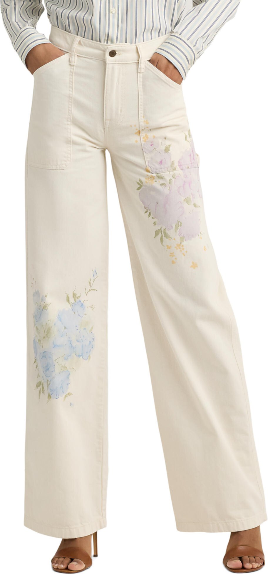 Джинсы LAUREN Ralph Lauren с высокой талией и широкими брюками в расцветке Маскарпон кремовый оттенок LAUREN Ralph Lauren
