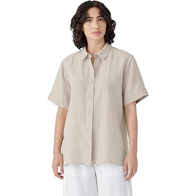 Удлиненная рубашка Eileen Fisher из 100% органического льна с короткими рукавами Eileen Fisher