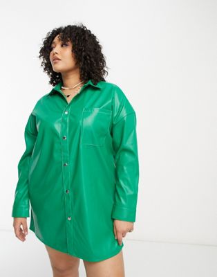 Зеленое платье-рубашка мини из полиуретана с контрастной отстрочкой Native Youth Plus Native Youth Plus