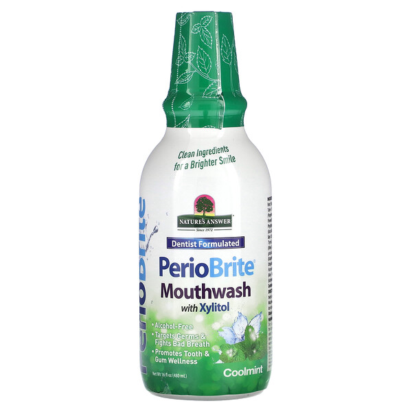 PerioBrite, Натуральная жидкость для полоскания рта, прохладная мята, 16 жидких унций (480 мл) Nature's Answer