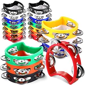 Boao 21 Pcs Plastic Percussion Tambourine for Adults Hand Tambourine Musical Instrument 4 Bells ABS Tambourine Musical Rhythm Instrument Hand Held Percussion Drum for Party Performance (Mixed Color) Boao