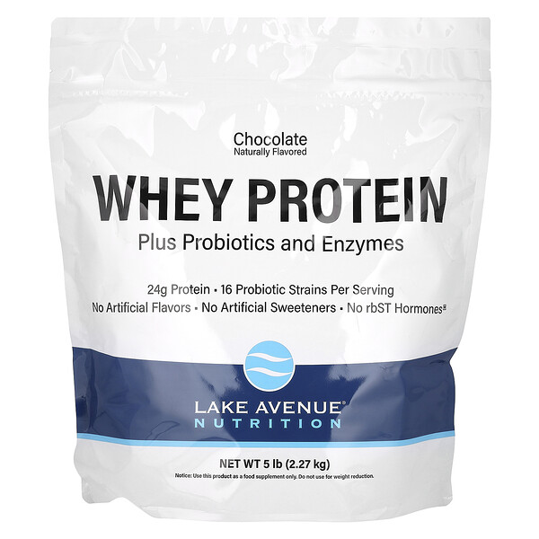 Сывороточный протеин + пробиотики, шоколад, пакет весом 5 фунтов (2270 г) Lake Avenue Nutrition
