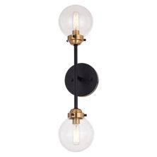 Orbit Brass and Oil Rubbed Bronze Industrial MCM Wall Sconce Light Clear Glass Globe Vaxcel