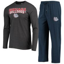 Мужской комплект для сна с длинными рукавами и брюками, темно-синяя/серебристая футболка с длинными рукавами и брюками Concepts Gonzaga Bulldogs Unbranded