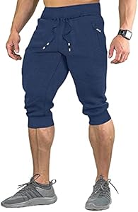 FASKUNOIE Men's Cotton Casual Shorts 3/4 Jogger Capri Pants Breathable Below Knee Short Pants with Three Pockets Faskunoie