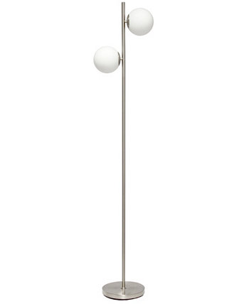 66" Tall Mid Century Modern Standing Tree Floor Lamp with Dual White Glass Globe Shade Simple Designs