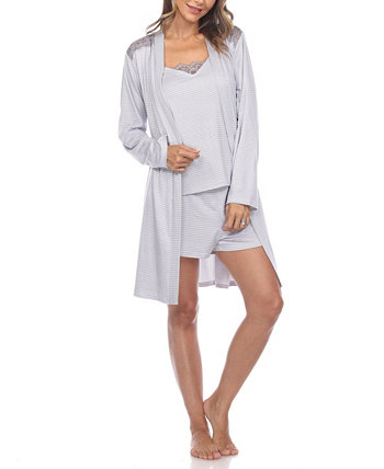 Женский комплект пижамного халата в полоску из 3 предметов White Mark