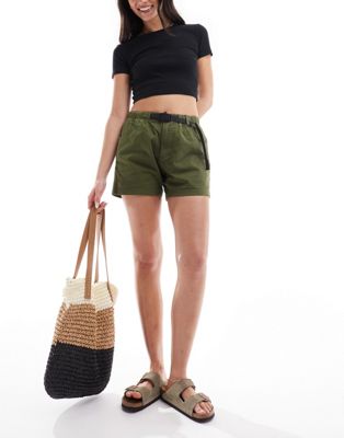 Gramicci cotton twill shorts with strap buckle in green Gramicci