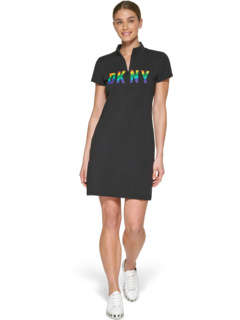 Платье на молнии с коротким рукавом и логотипом DKNY