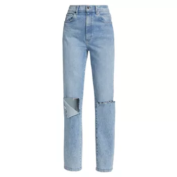 Прямые джинсы Mia с высокой посадкой и потертостями LE JEAN
