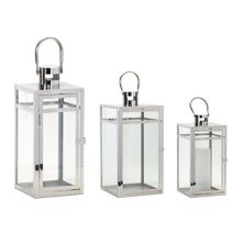 Set of 3 Silver and Clear Glass Stainless Steel Candle Lantern 20.50&#34; Contemporary Home Living