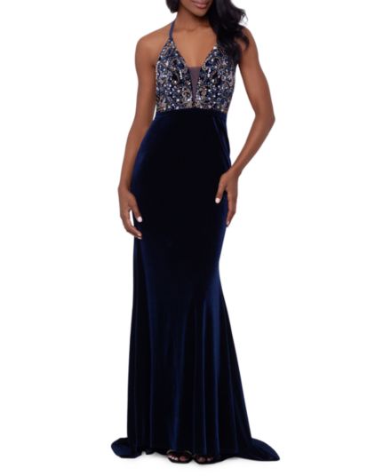 ​Beaded Velvet Fit and Flare Gown Betsy & Adam